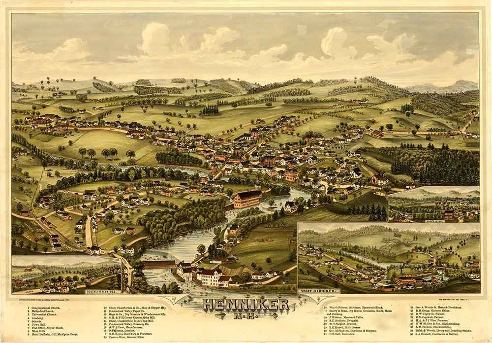 Henniker-New Hampshire 1889 art print by Vintage Maps for $57.95 CAD
