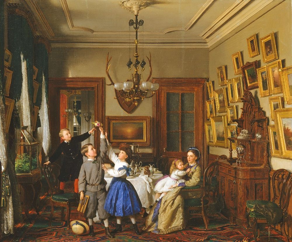 The Contest for the Bouquet: The Family of Robert Gordon in Their New York Dining-Room art print by Seymour Joseph Guy for $57.95 CAD