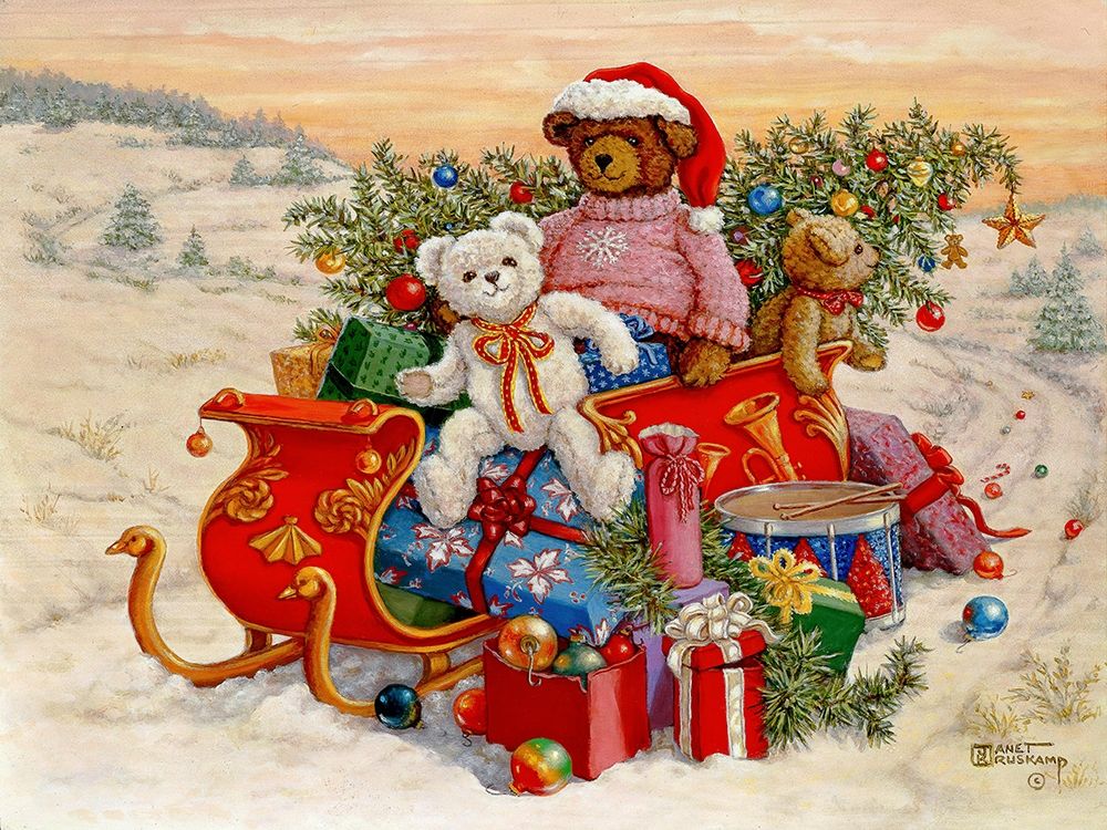 Bears Sleigh Ride art print by Janet Kruskamp for $57.95 CAD