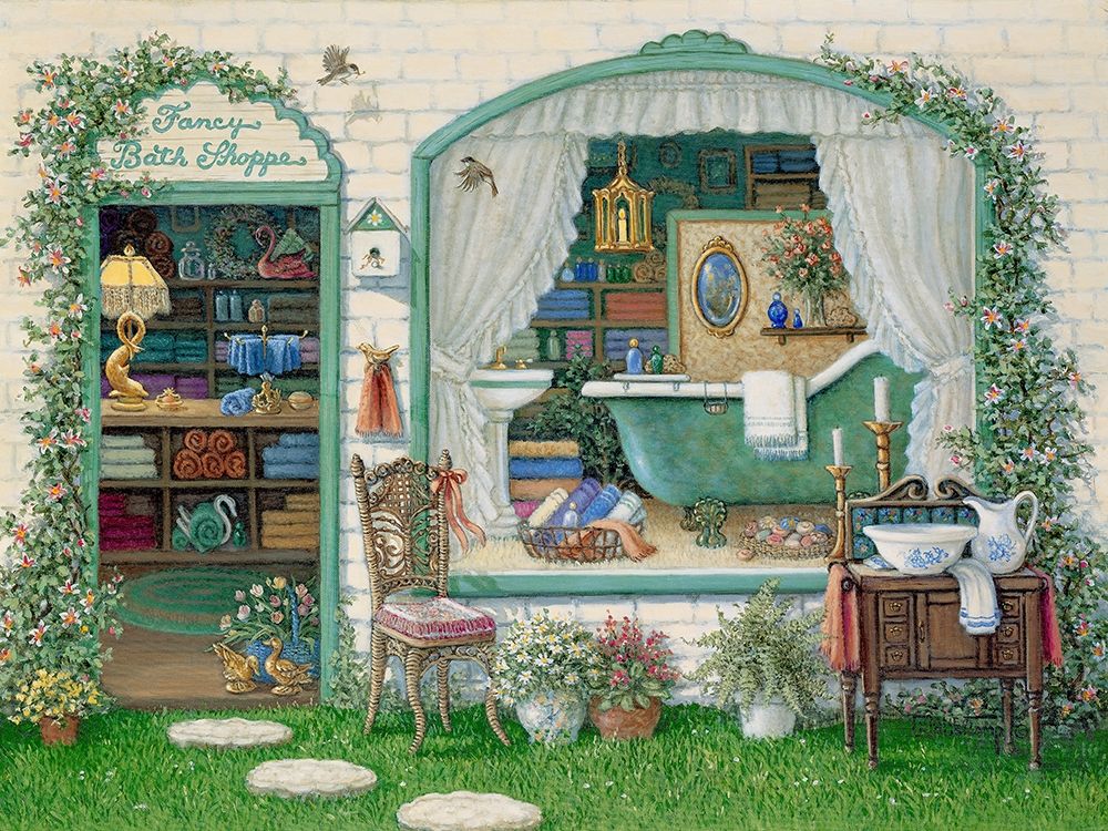 Fancy Bath Shoppe art print by Janet Kruskamp for $57.95 CAD