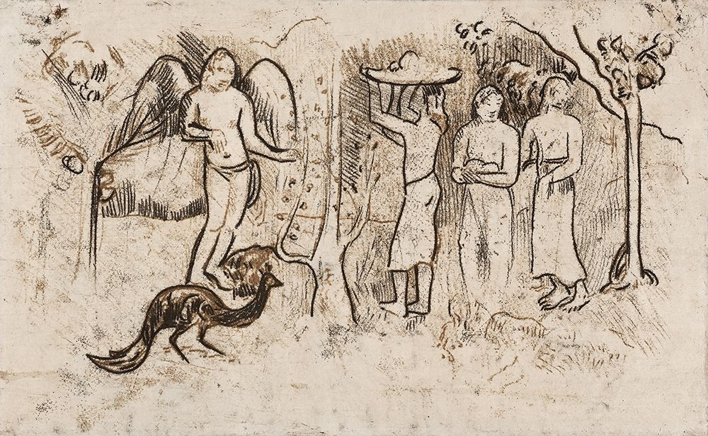 Angel, Peacock, and Three Tahitians art print by Paul Gauguin for $57.95 CAD