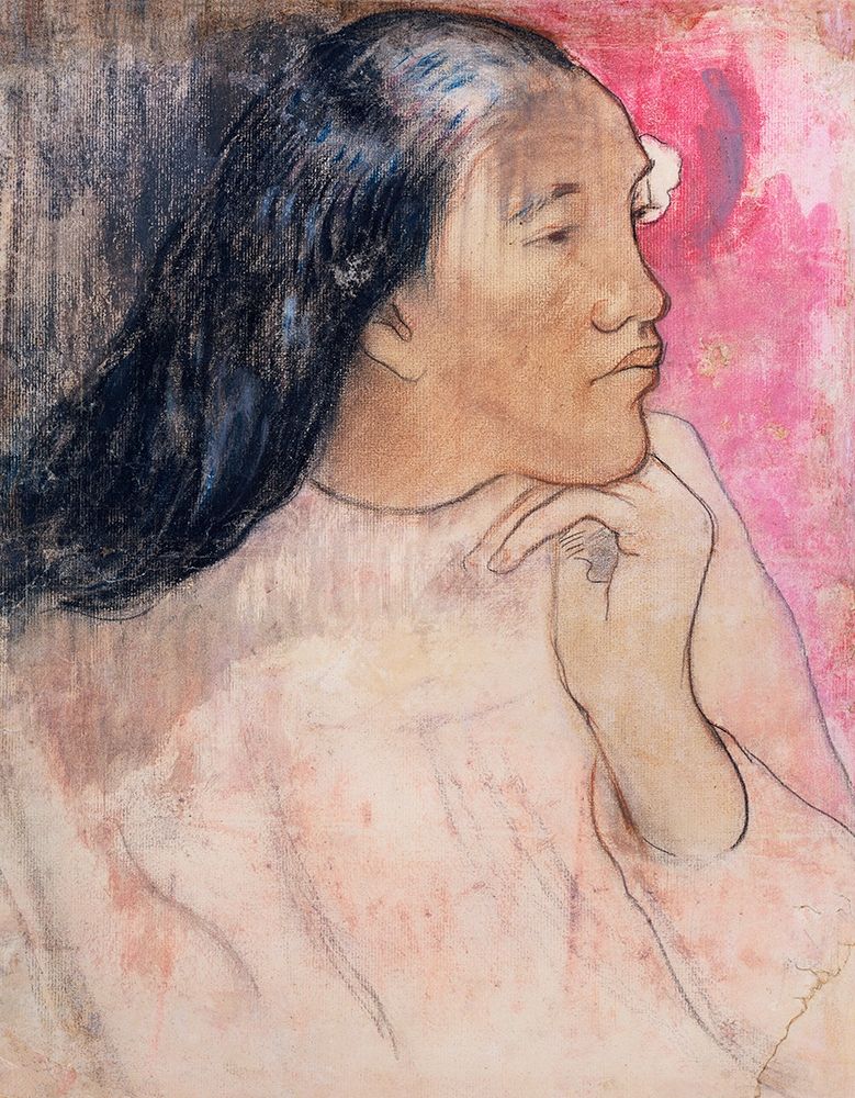 A Tahitian Woman with a Flower in Her Hair art print by Paul Gauguin for $57.95 CAD