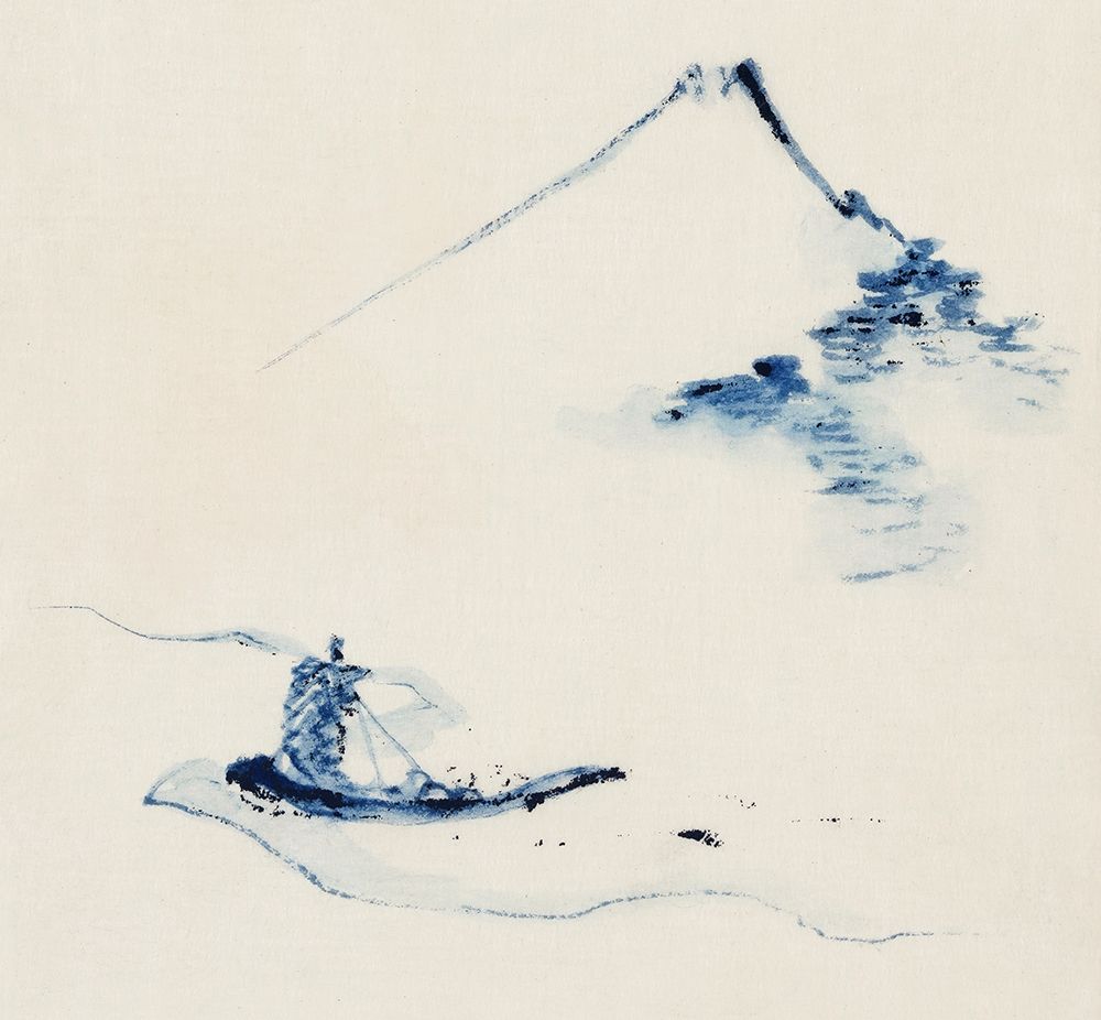 A Person in a Small Boat on a River with Mount Fuji in the Background art print by Katsushika Hokusai for $57.95 CAD