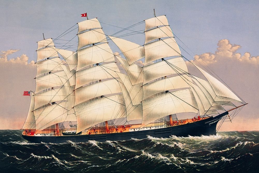 Clipper Ship Three Brothers, the largest sailing ship in the world art print by Currier and Ives for $57.95 CAD