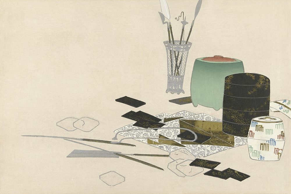 Art supplies from Momoyogusa art print by Kamisaka Sekka for $57.95 CAD