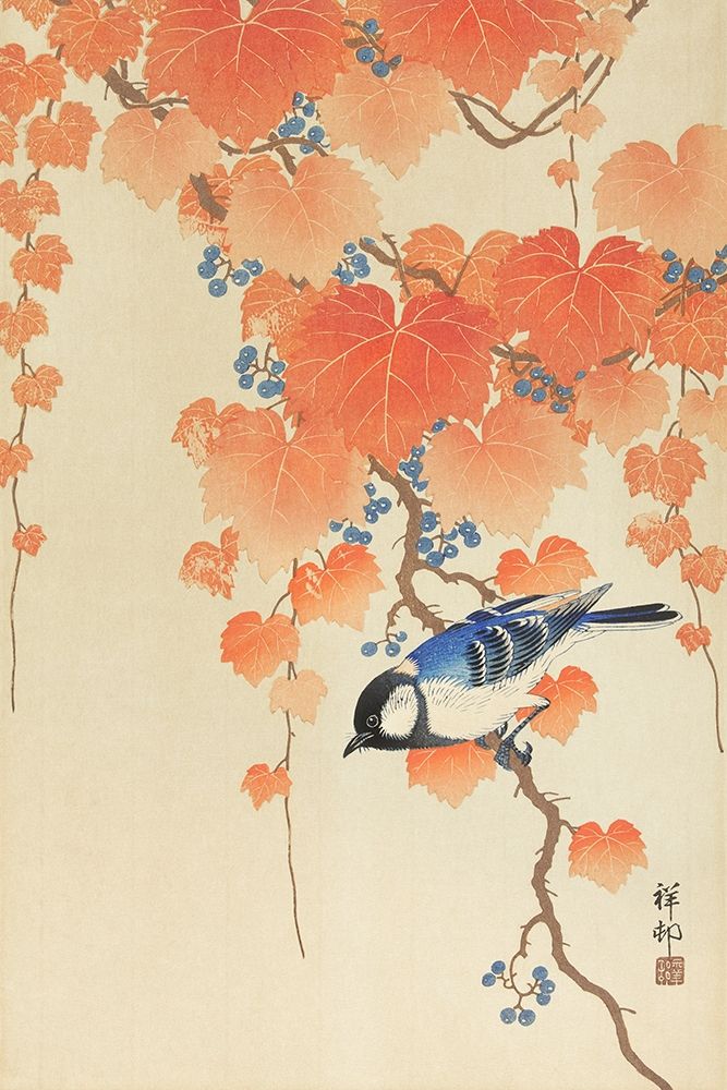 Great tit on paulownia branch art print by Ohara Koson for $57.95 CAD