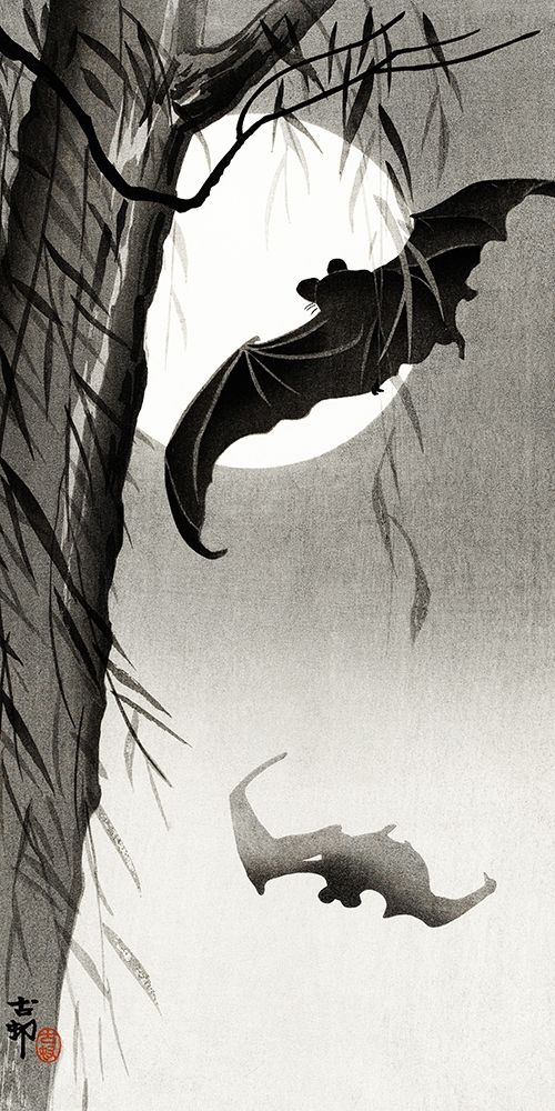Bats under the full moon art print by Ohara Koson for $57.95 CAD