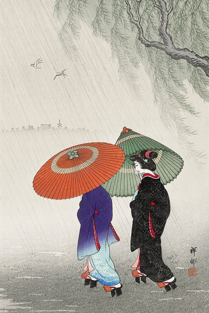 Two women in the rain art print by Ohara Koson for $57.95 CAD