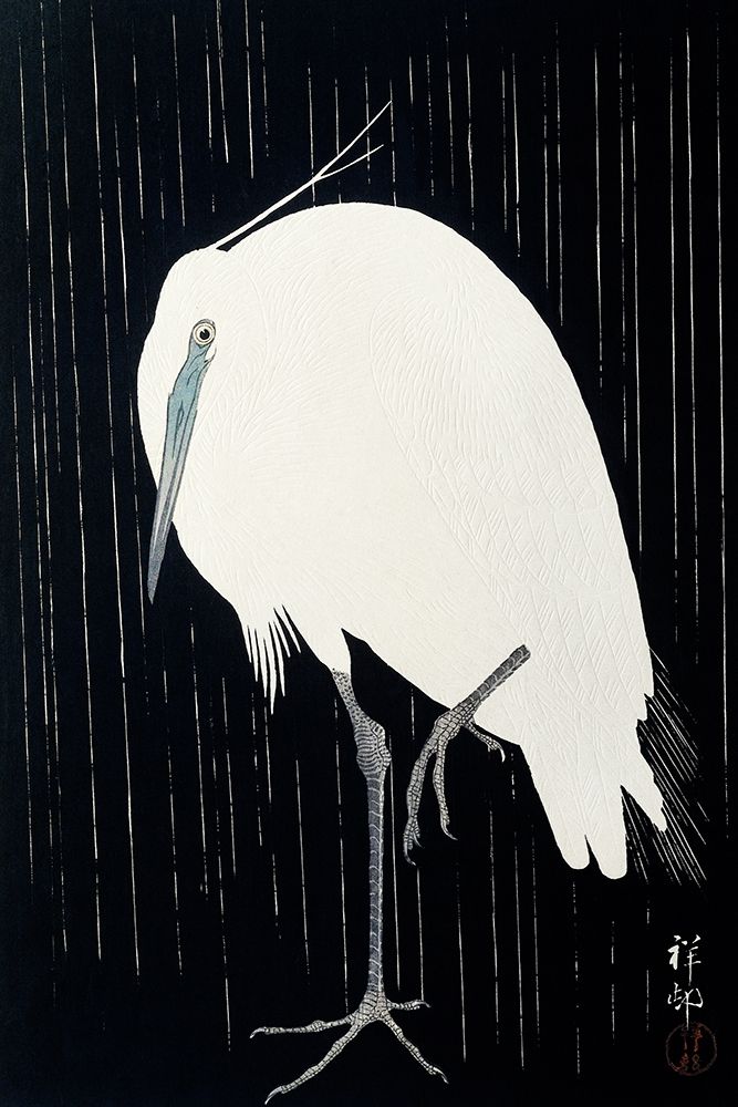 Egret in the rain art print by Ohara Koson for $57.95 CAD