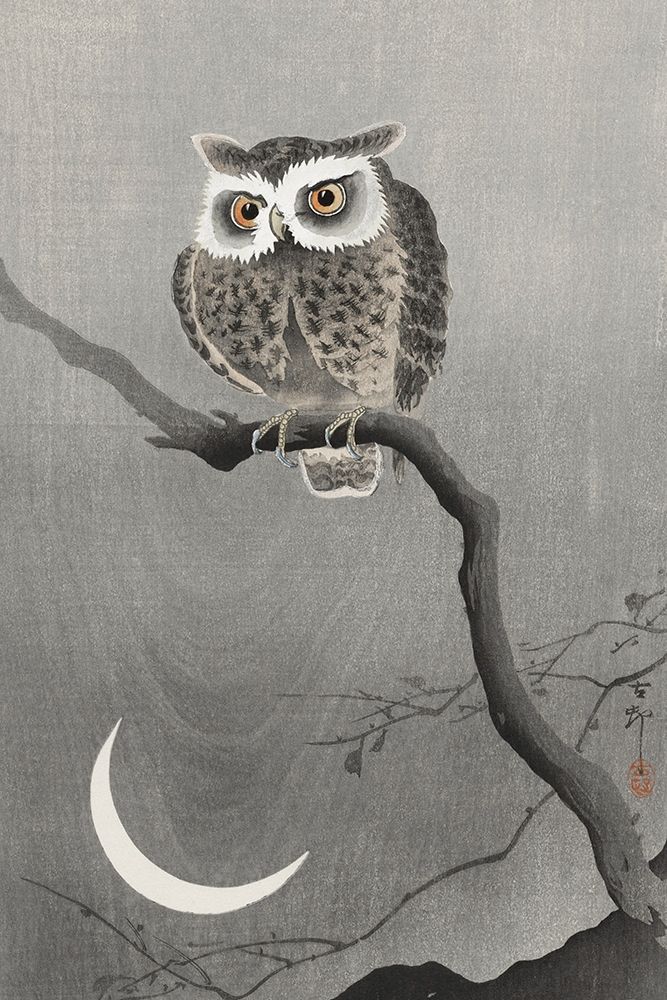 Long-eared owl on bare tree branch art print by Ohara Koson for $57.95 CAD