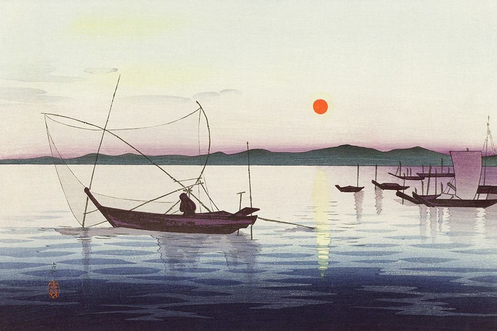 Boats and setting sun art print by Ohara Koson for $57.95 CAD