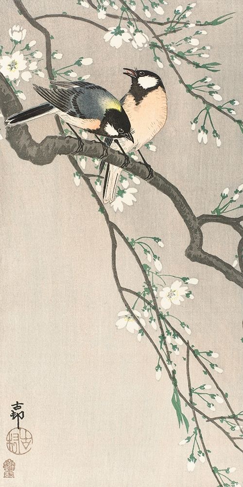 Tits on Cherry Branch art print by Ohara Koson for $57.95 CAD