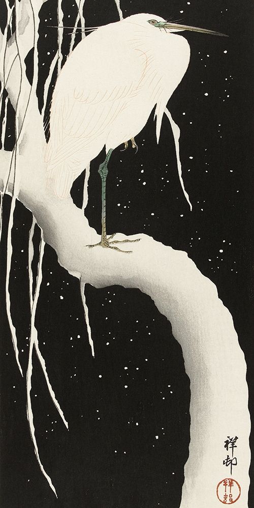 Heron in snow art print by Ohara Koson for $57.95 CAD