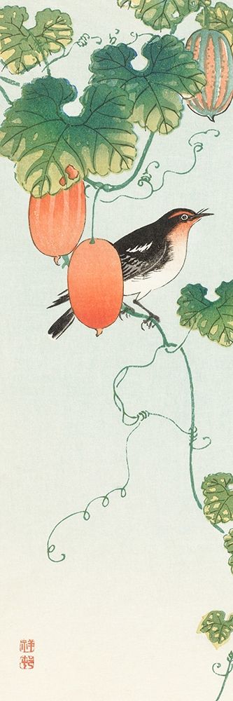 Songbird in cucumber plant art print by Ohara Koson for $57.95 CAD