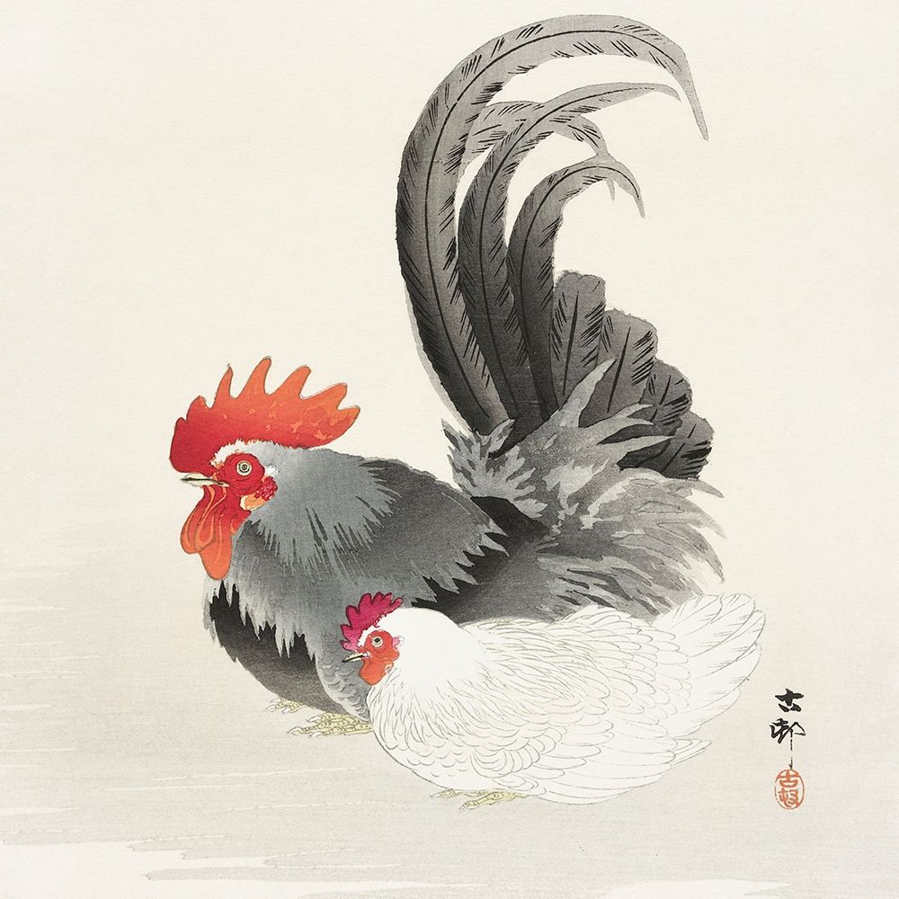 Chicken and cock art print by Ohara Koson for $57.95 CAD