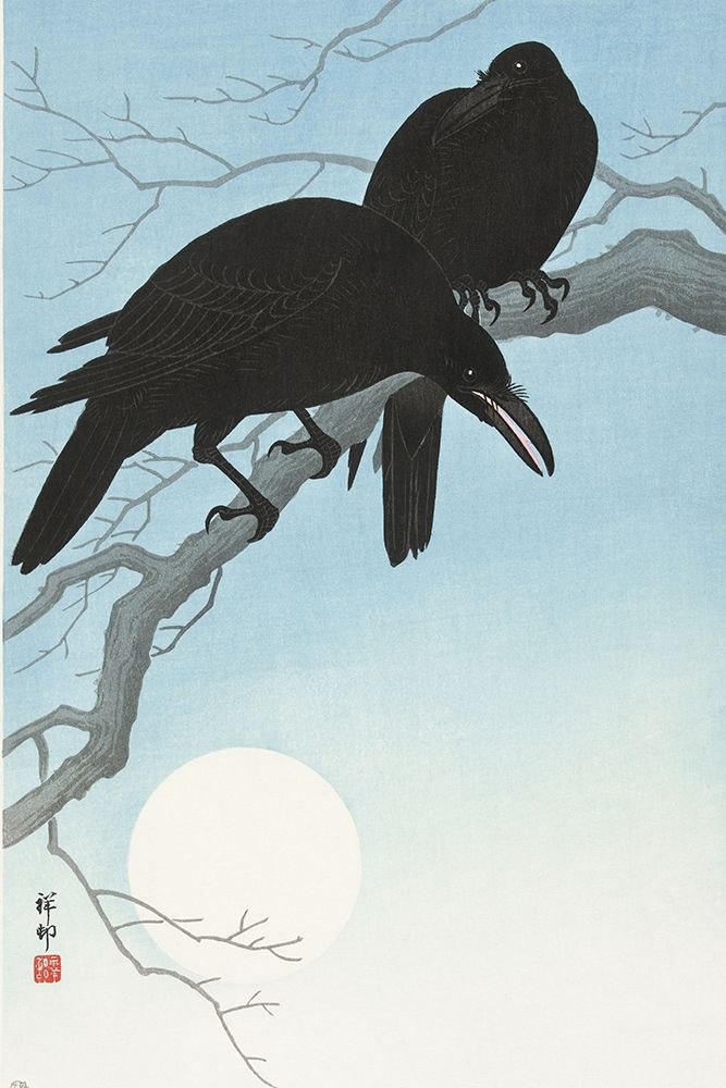 Two crows on a branch art print by Ohara Koson for $57.95 CAD