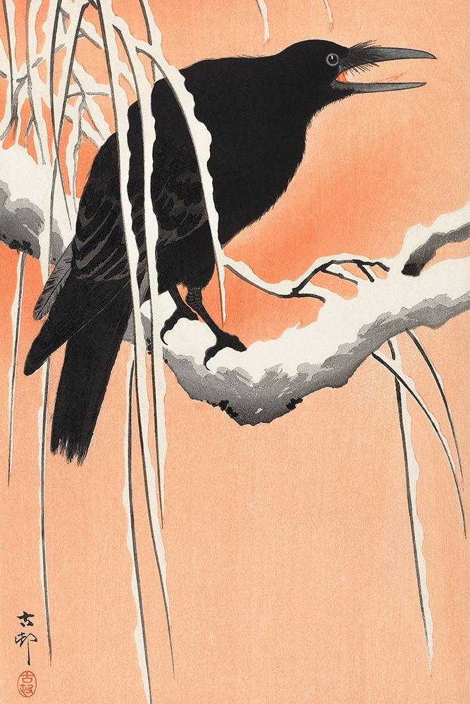 Crow on snowy branch art print by Ohara Koson for $57.95 CAD