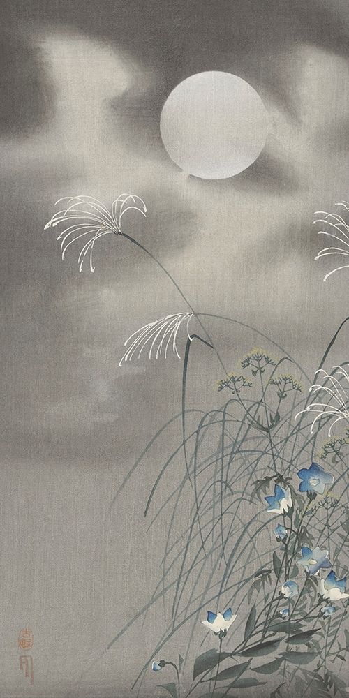 Grass and flowers at full moon art print by Ohara Koson for $57.95 CAD