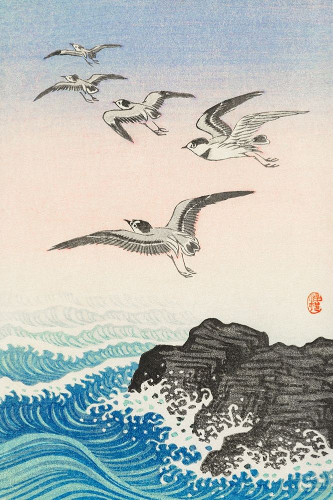 Five seagulls above the sea art print by Ohara Koson for $57.95 CAD