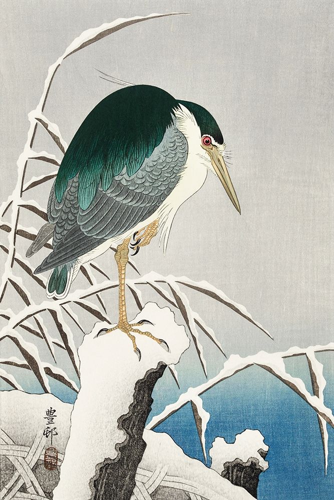 Heron in snow art print by Ohara Koson for $57.95 CAD