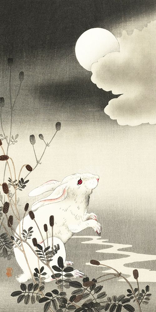 Rabbit at full moon art print by Ohara Koson for $57.95 CAD