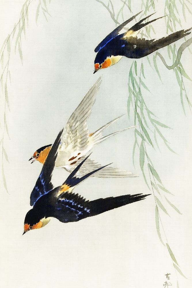 Three birds in full flight art print by Ohara Koson for $57.95 CAD
