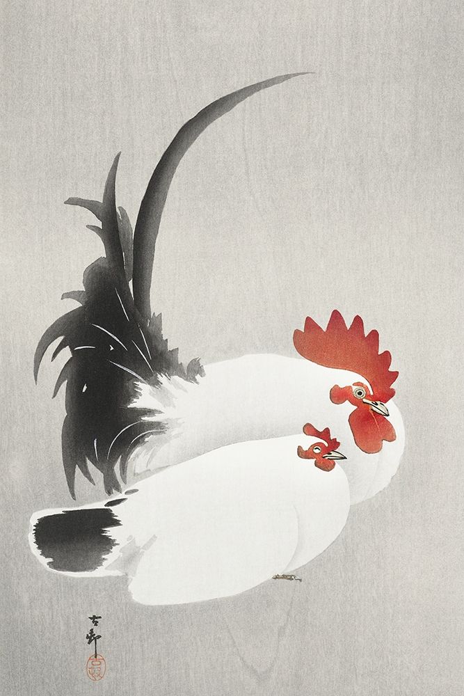 Rooster and hen art print by Ohara Koson for $57.95 CAD