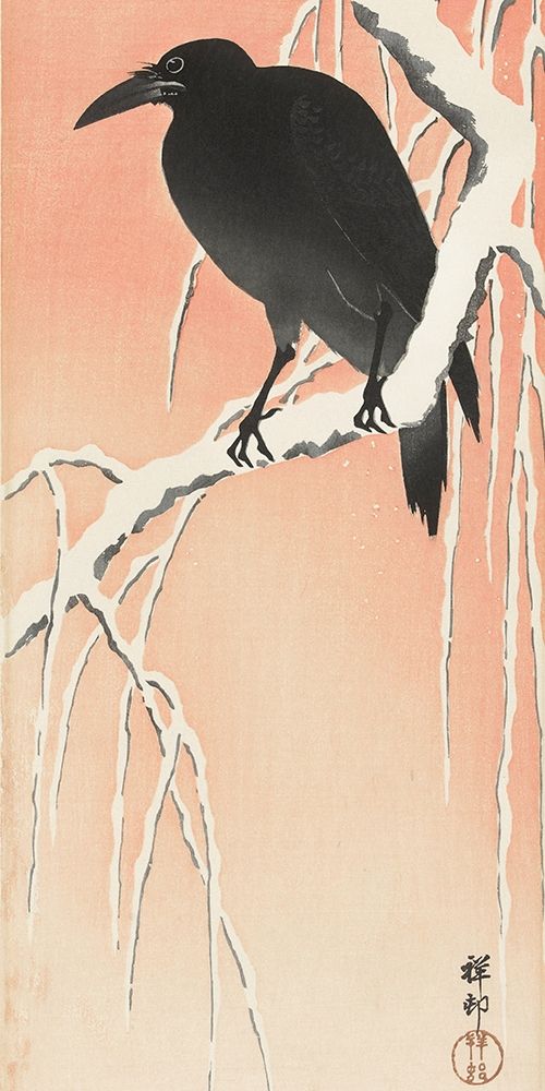 Crow on snowy branch art print by Ohara Koson for $57.95 CAD