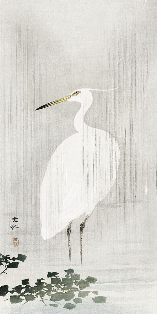 Egret in rain art print by Ohara Koson for $57.95 CAD