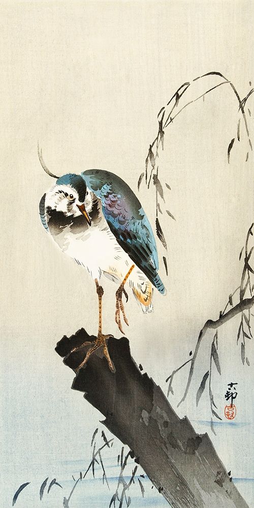 Lapwing on tree stump art print by Ohara Koson for $57.95 CAD