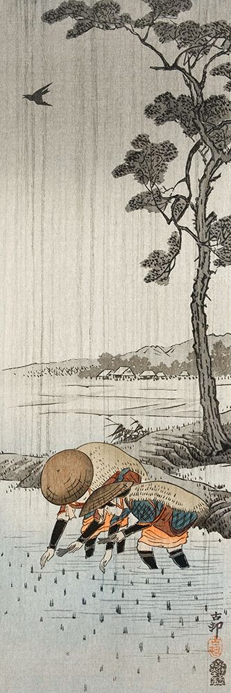 Rice planters in the rain art print by Ohara Koson for $57.95 CAD