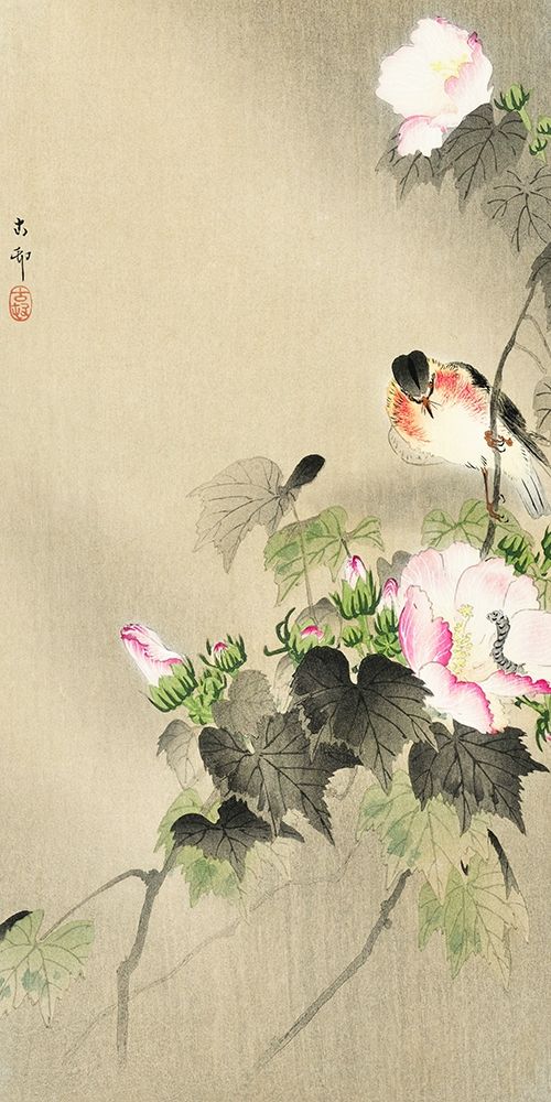 Bird and caterpillar art print by Ohara Koson for $57.95 CAD
