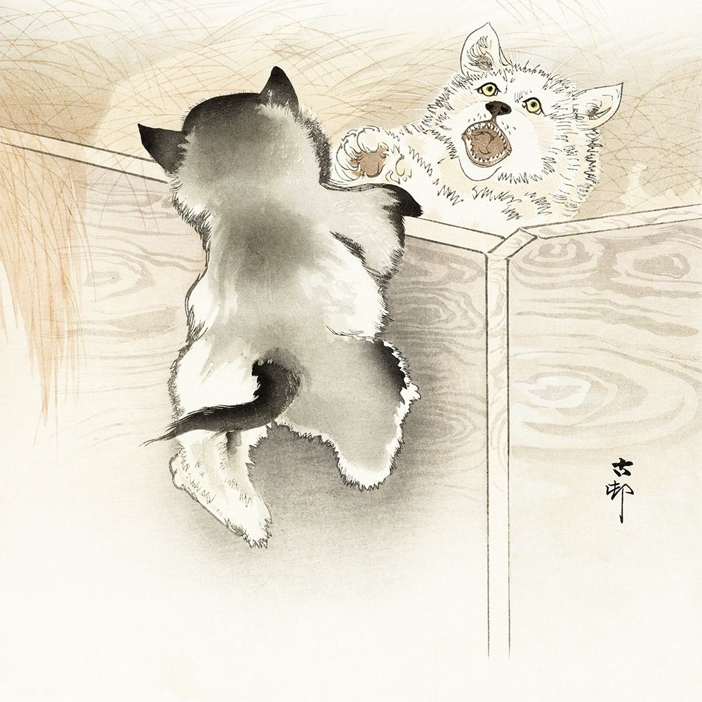 Two playing dogs art print by Ohara Koson for $57.95 CAD