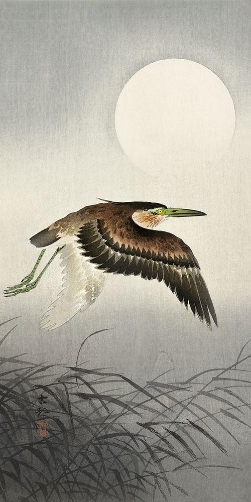 Heron at full moon art print by Ohara Koson for $57.95 CAD