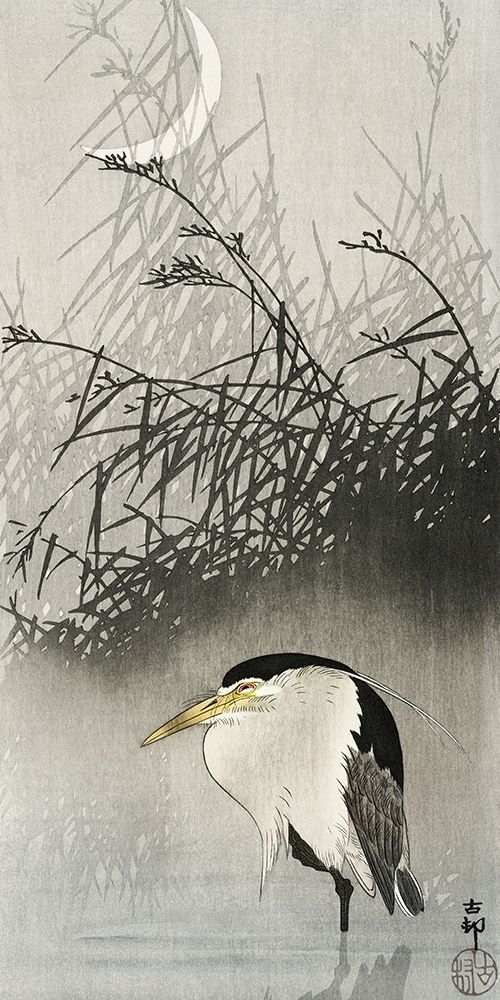 Heron at new moon art print by Ohara Koson for $57.95 CAD