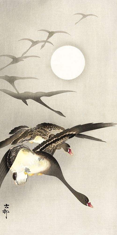 Geese at full moon art print by Ohara Koson for $57.95 CAD