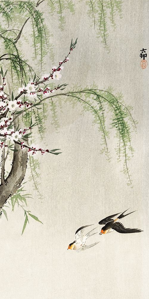 Swallows in flight art print by Ohara Koson for $57.95 CAD