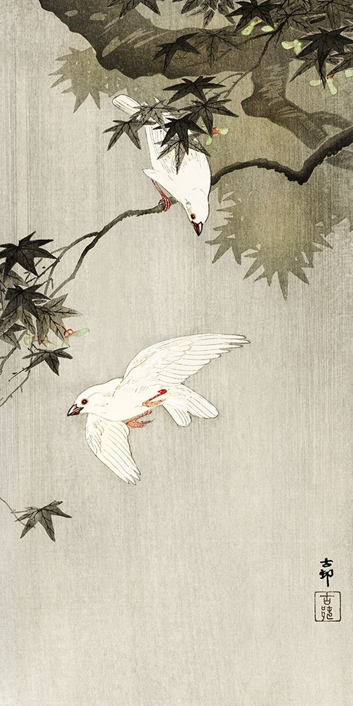 Birds in rain art print by Ohara Koson for $57.95 CAD