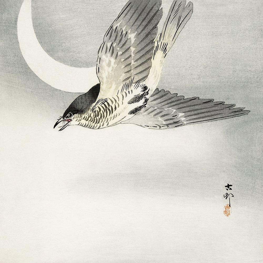 Cuckoo at crescent moon art print by Ohara Koson for $57.95 CAD