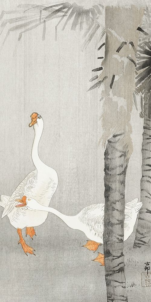 Tame geese in rain art print by Ohara Koson for $57.95 CAD