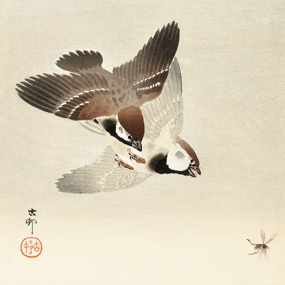 Ring sparrows and insect art print by Ohara Koson for $57.95 CAD