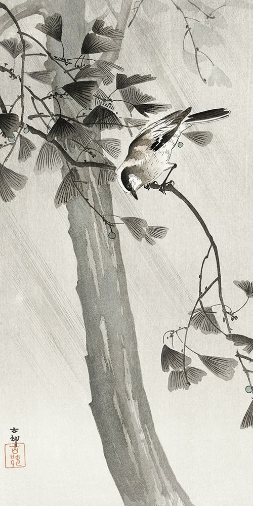 Long-tailed tit in storm art print by Ohara Koson for $57.95 CAD