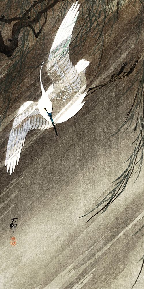 Egret in storm art print by Ohara Koson for $57.95 CAD