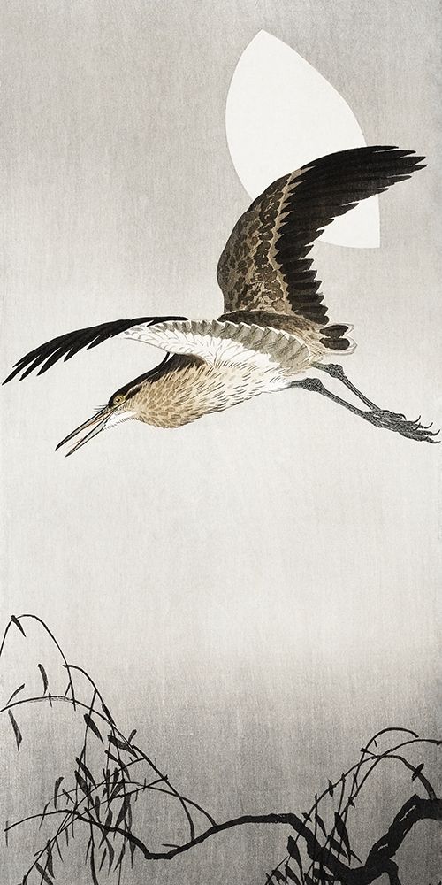 Heron and moon art print by Ohara Koson for $57.95 CAD