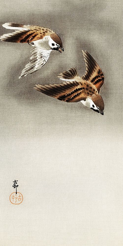 Ring sparrows in snow art print by Ohara Koson for $57.95 CAD