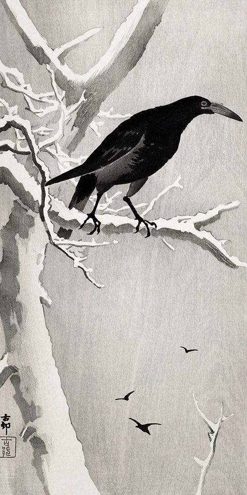Crow on snowy tree branch art print by Ohara Koson for $57.95 CAD