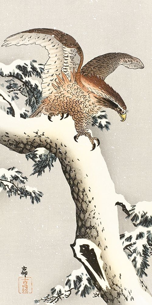 Eagle on a tree branch art print by Ohara Koson for $57.95 CAD