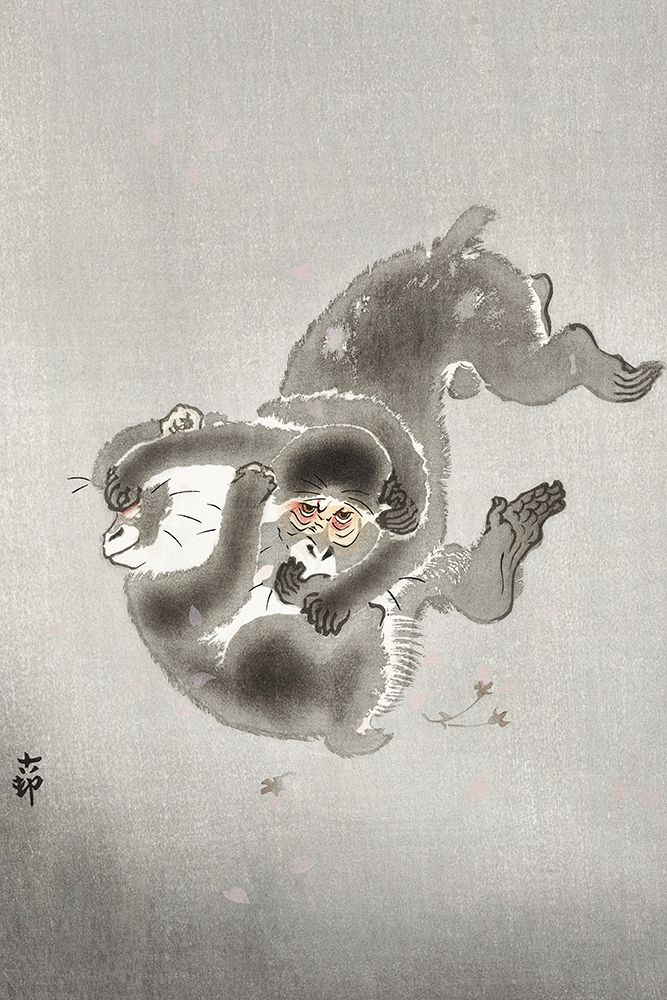 Two playing monkeys art print by Ohara Koson for $57.95 CAD