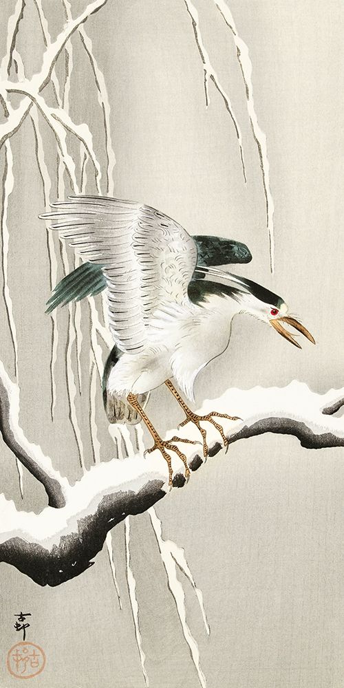 Emerge on snowy branch art print by Ohara Koson for $57.95 CAD