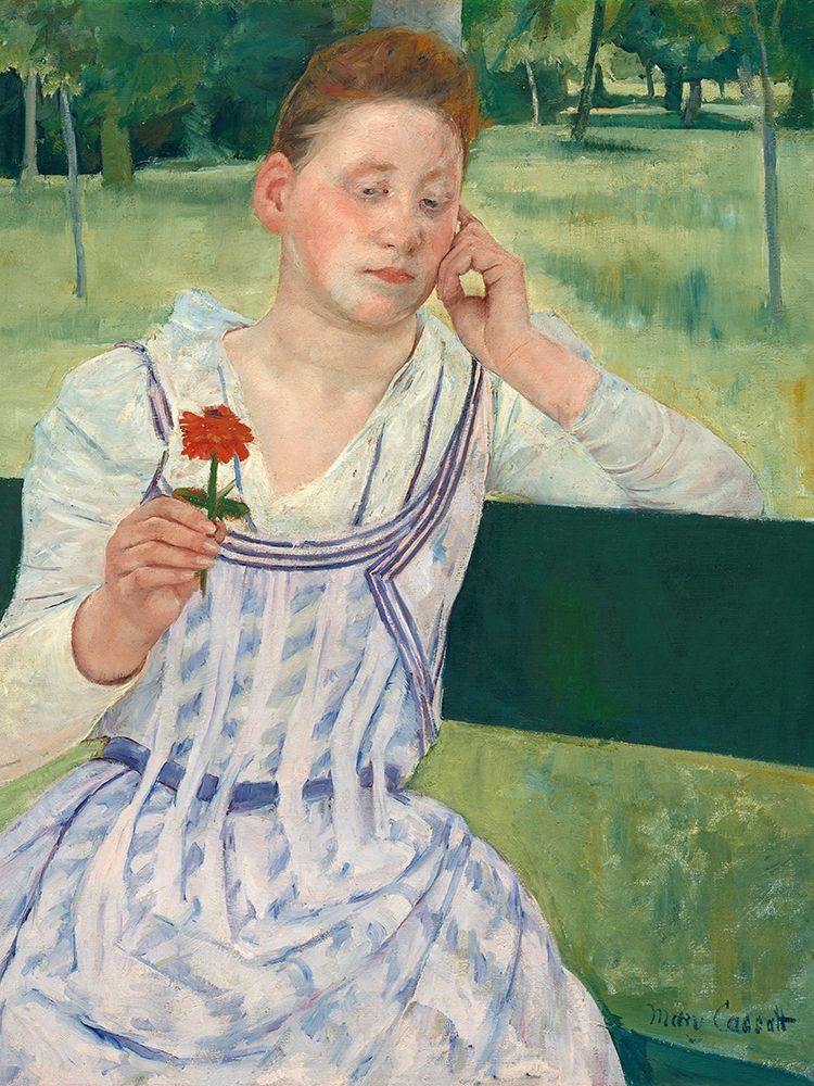 Woman with a Red Zinnia art print by Mary Cassatt for $57.95 CAD